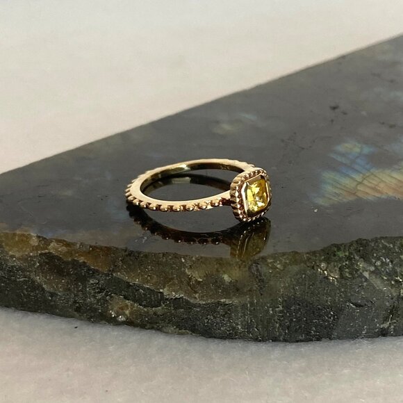 Gold Vermeil Sterling Silver 925 Square Yellow Cubic Zirconia Solitaire Ring 5 - Picture 3 of 16